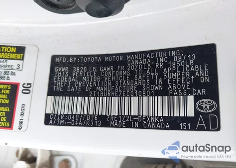 2014 Toyota Corolla Le из США, поврежденный, VIN 2T1BURHE7EC010801